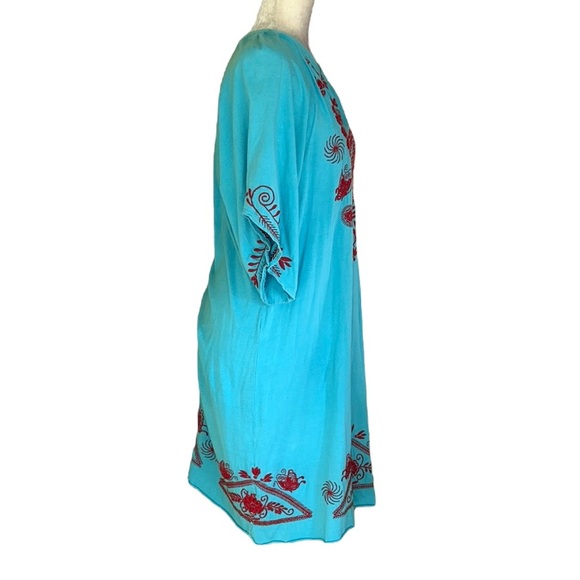 Sundance Aqua Blue Red Embroidered Knit Dress - M - Picture 4 of 10